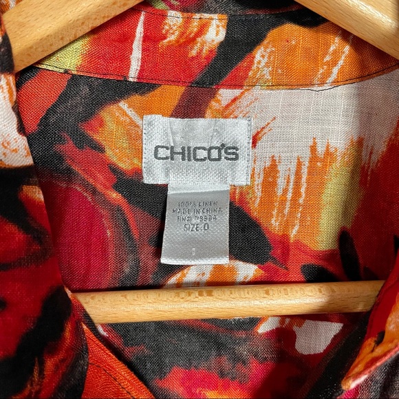 Chico's Linen Printed Button Down Top - Size 0 - Picture 3 of 7